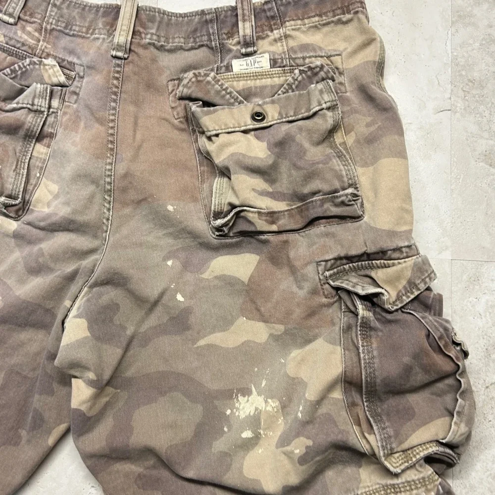 Vintage Y2K Gap Mens 38 Faded Military Surplus Camouflage Cargo Shorts Cotton